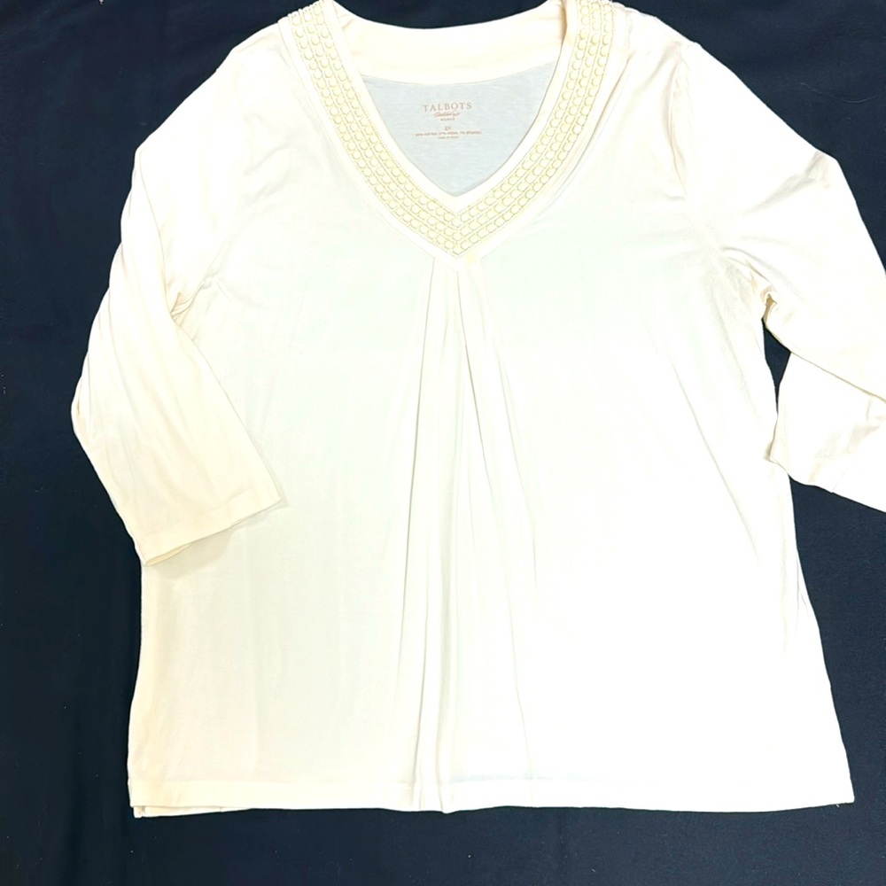 Plus size Talbots cream 3/4 length sleeve t-shirt